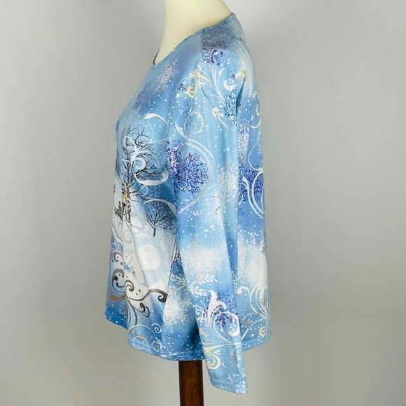 Holiday Editions Studded Christmas Shirt Sz L Winter Snowflake Sledding - Picture 5 of 7